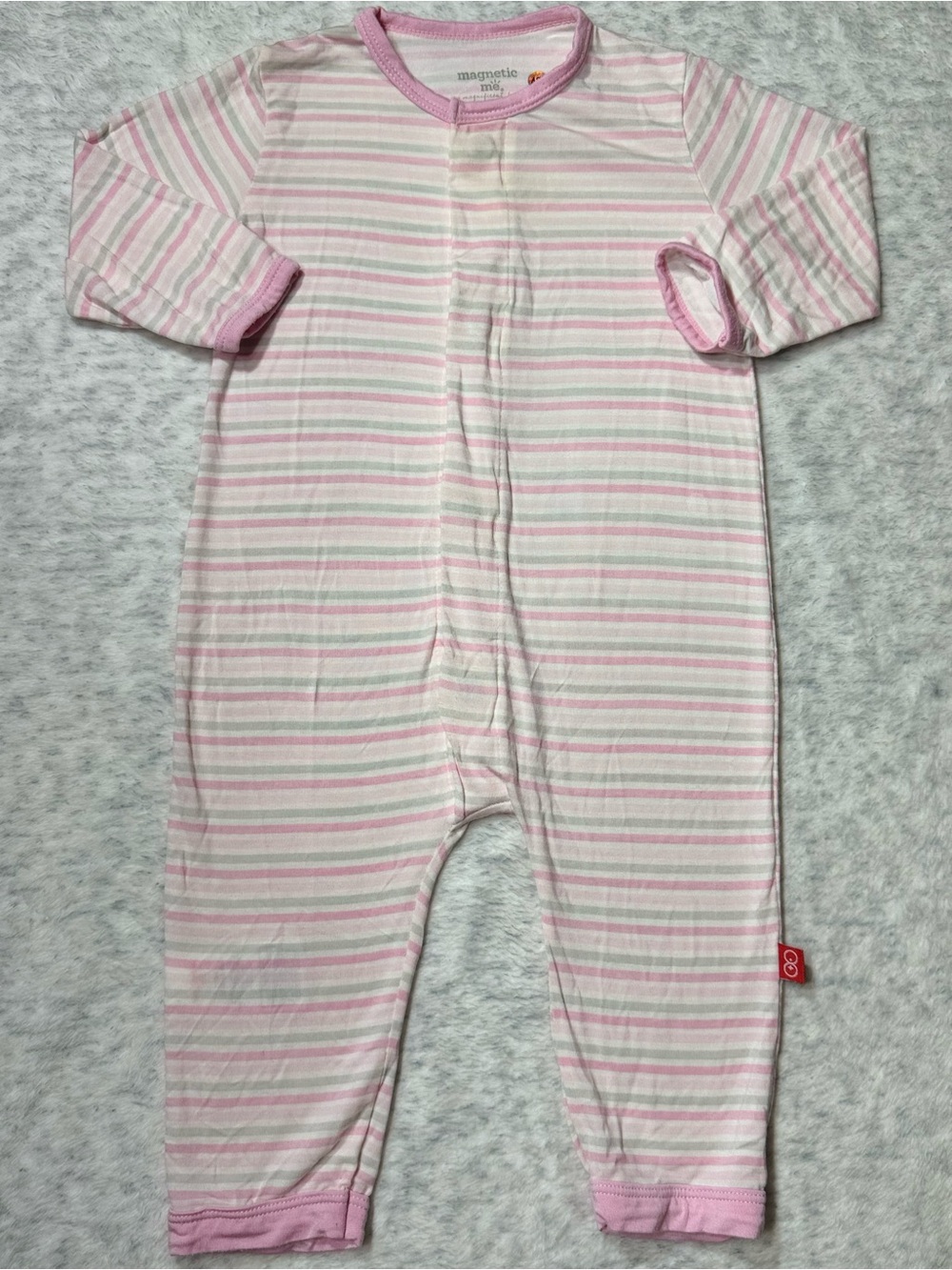 Magnetic Me Pink Gray Stripe Footless Sleeper 3-6M Baby Girl Modal White